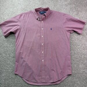 Polo Ralph Lauren Shirt‎ Mens Medium Pink Blue Plaid Blake Short Sleeve Button